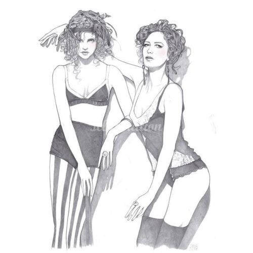 Pencil illustration of fashion girls by Miss Led