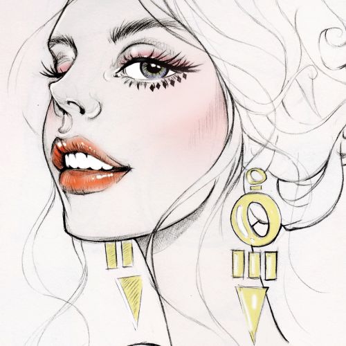 Illustration of a woman wearing fashion earring by Miss Led 