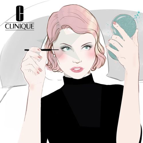 Lady applying eye makeup illustration by Miss Led