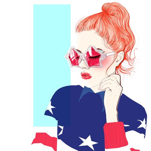 Lady in pink glasses illustration by Miss Led