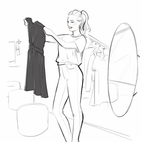 Shopping woman line illustration