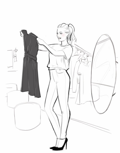 Shopping woman line illustration