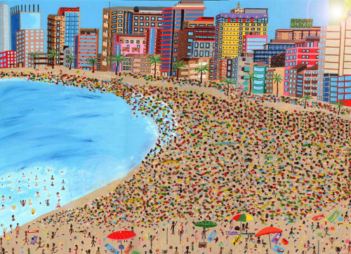 里约热内卢海滩与人的绘画
