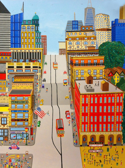 旧金山城市与建筑物和道路的插图