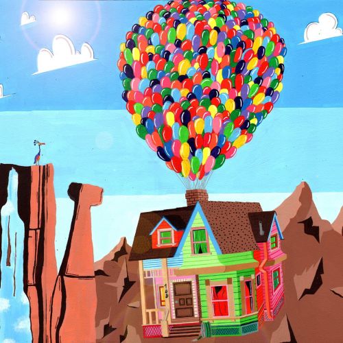 illustration of house with balloons floating up