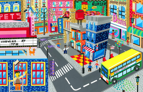 Ilustração da cena da cidade de Lego
