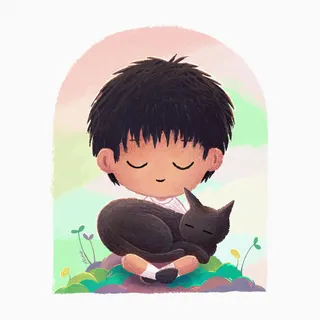 Visual concept of a boy and his feline companion