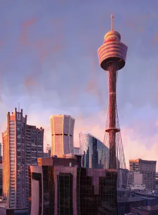 Architectural painting of Sydney Tower Eye