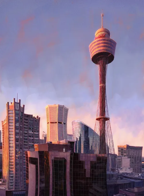 Architectural painting of Sydney Tower Eye