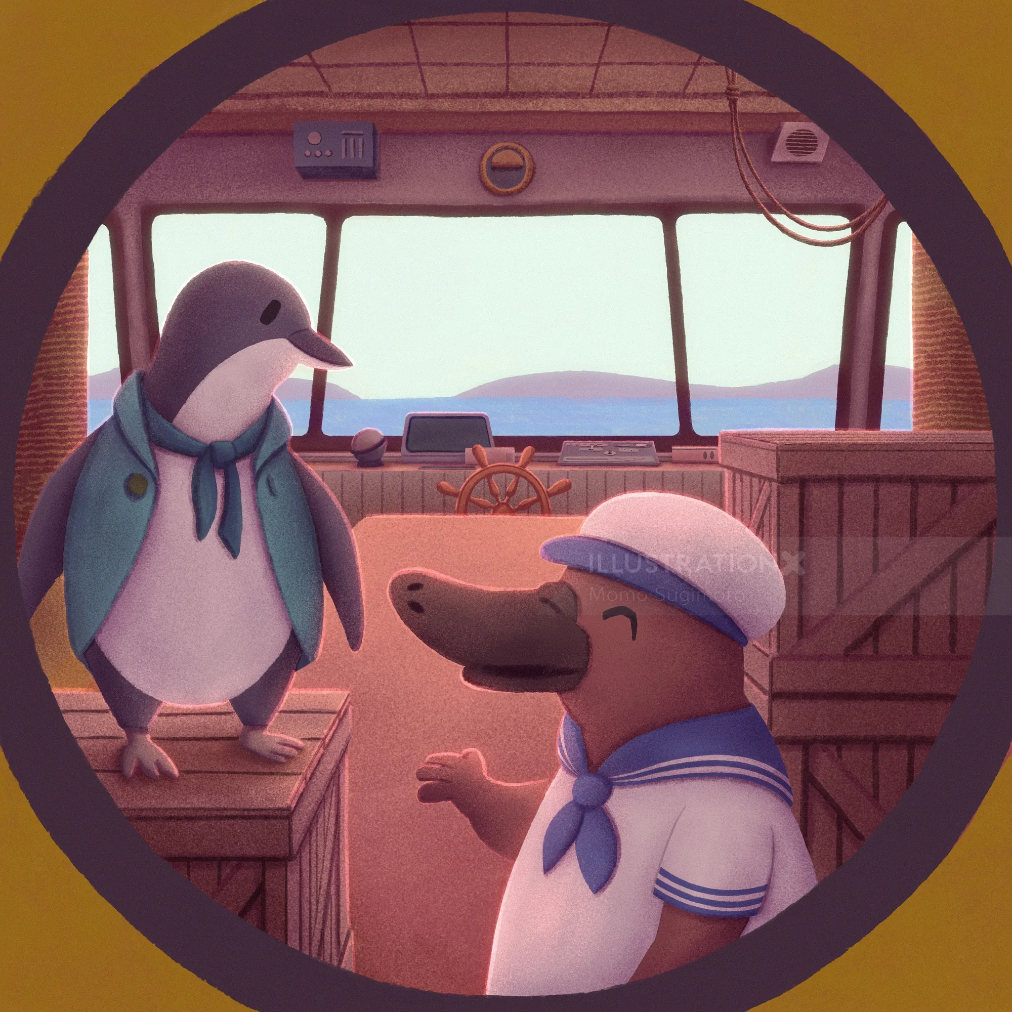 Illustration of Tasmanian animals dressed as sailors by Momo Sugimoto