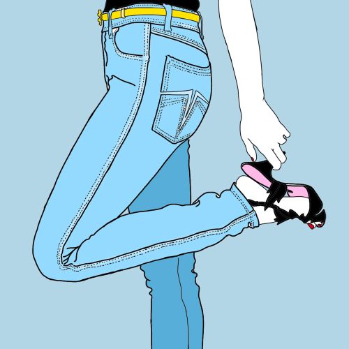 drawing of girl wearing jeans and high heels