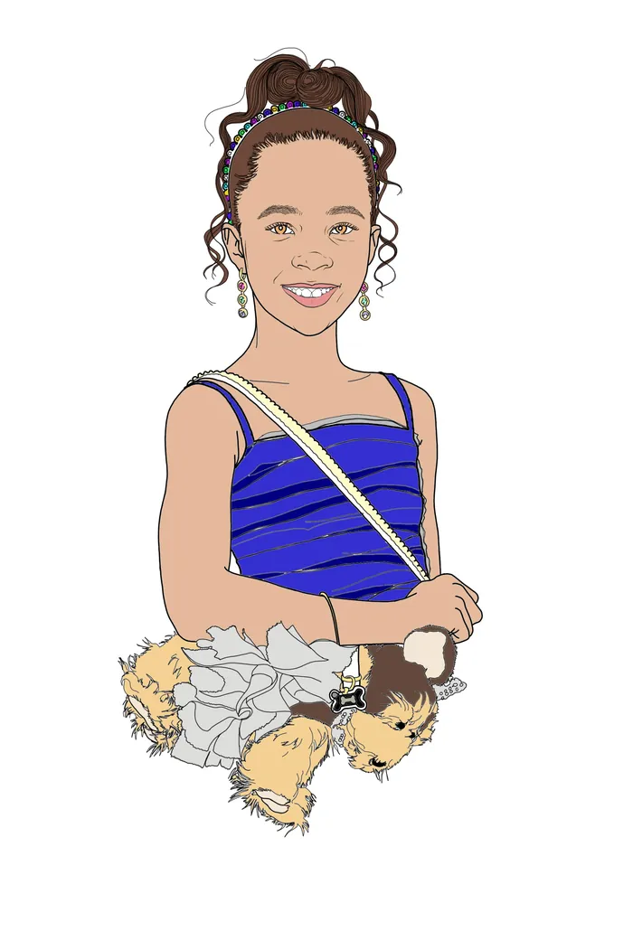 Illustration of Quvenzhane Wallis holding puppets by Montana Forbes