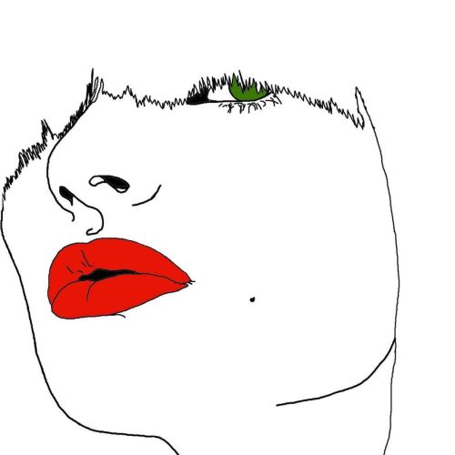 Lady with red lipstick and green eyes