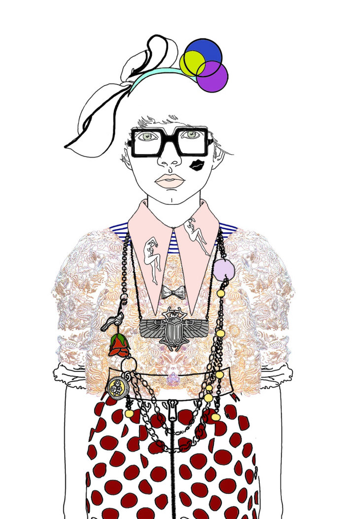 Illustration de mode - Dame portant des accessoires