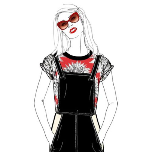 Female model in Black and red dress illustration by Montana Forbes