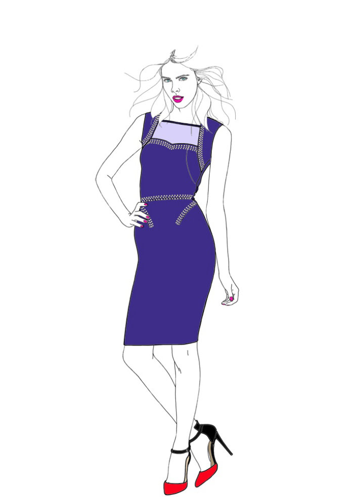 Senhora elegante vestido azul