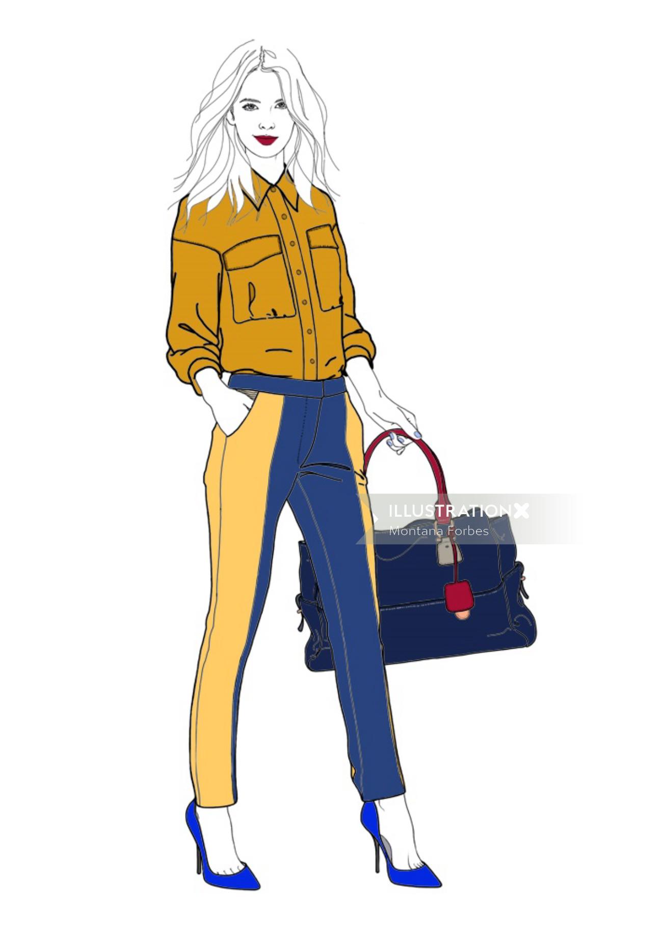 Lady holding bag illustration by Montana Forbes