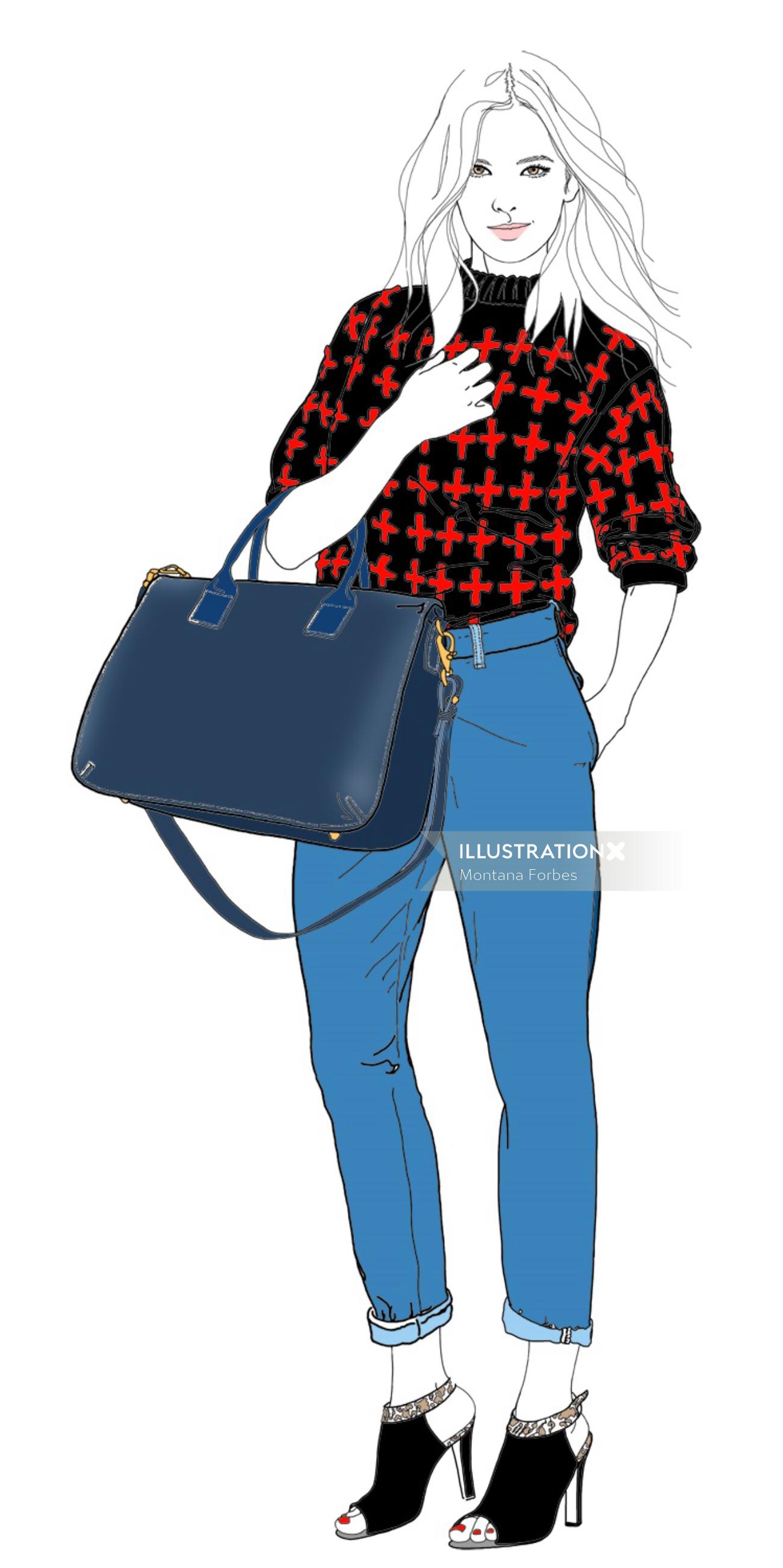 Lady fashion for Radley- Illustration by Montana Forbes