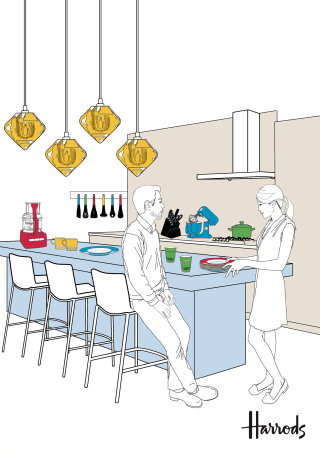 Ilustração de cozinha e sala de jantar