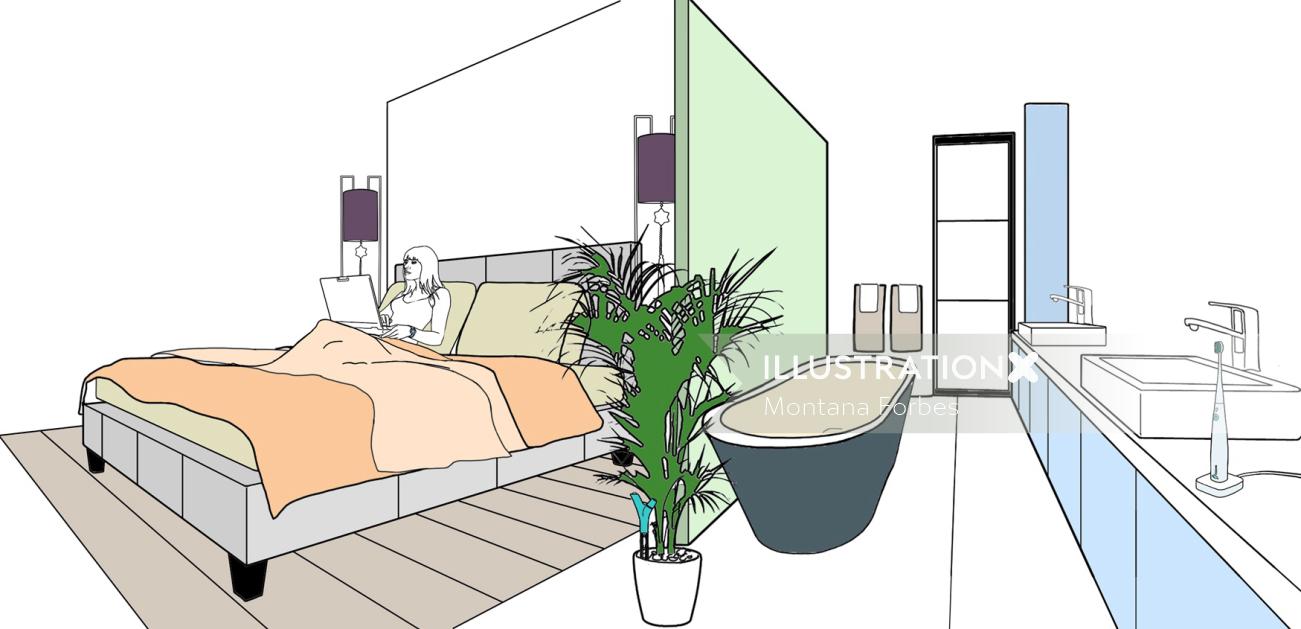 モンタナフォーブスによる浴槽と植物のイラスト