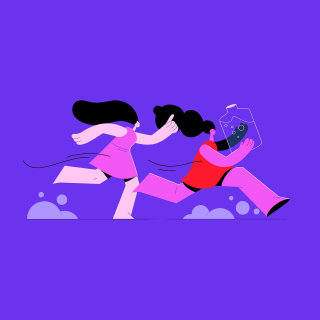 Ilustración digital 2D de chicas corriendo