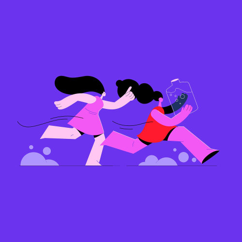 Digital 2D illustration of running girls