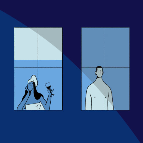 2D illustration of man and woman design frame