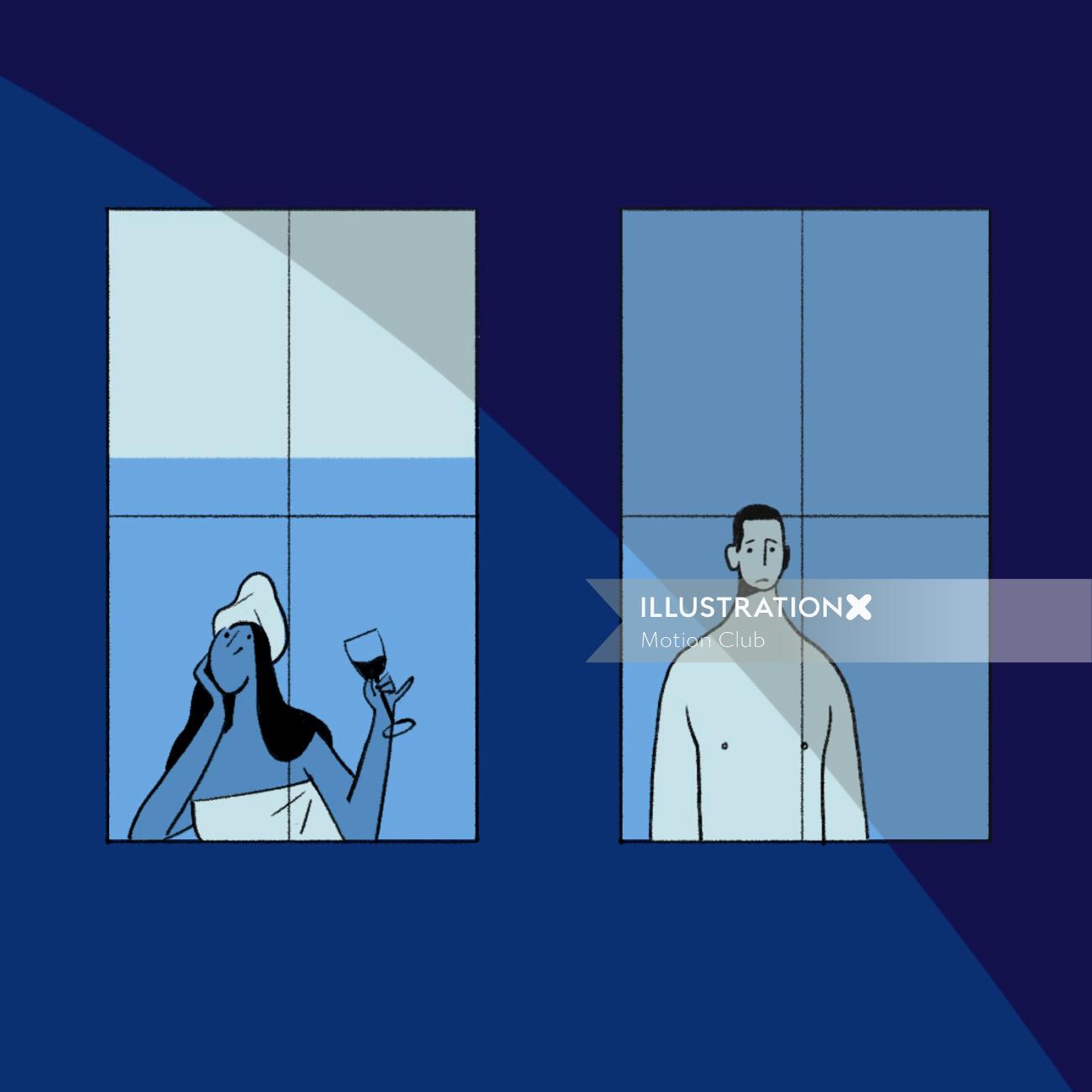 2D illustration of man and woman design frame