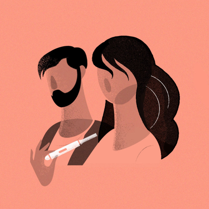 女人以妊娠试验数字插图