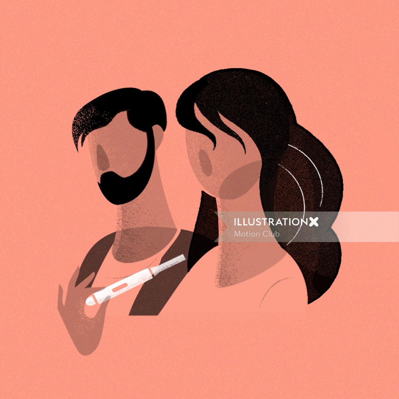 Woman taking pregnancy test digital illustration