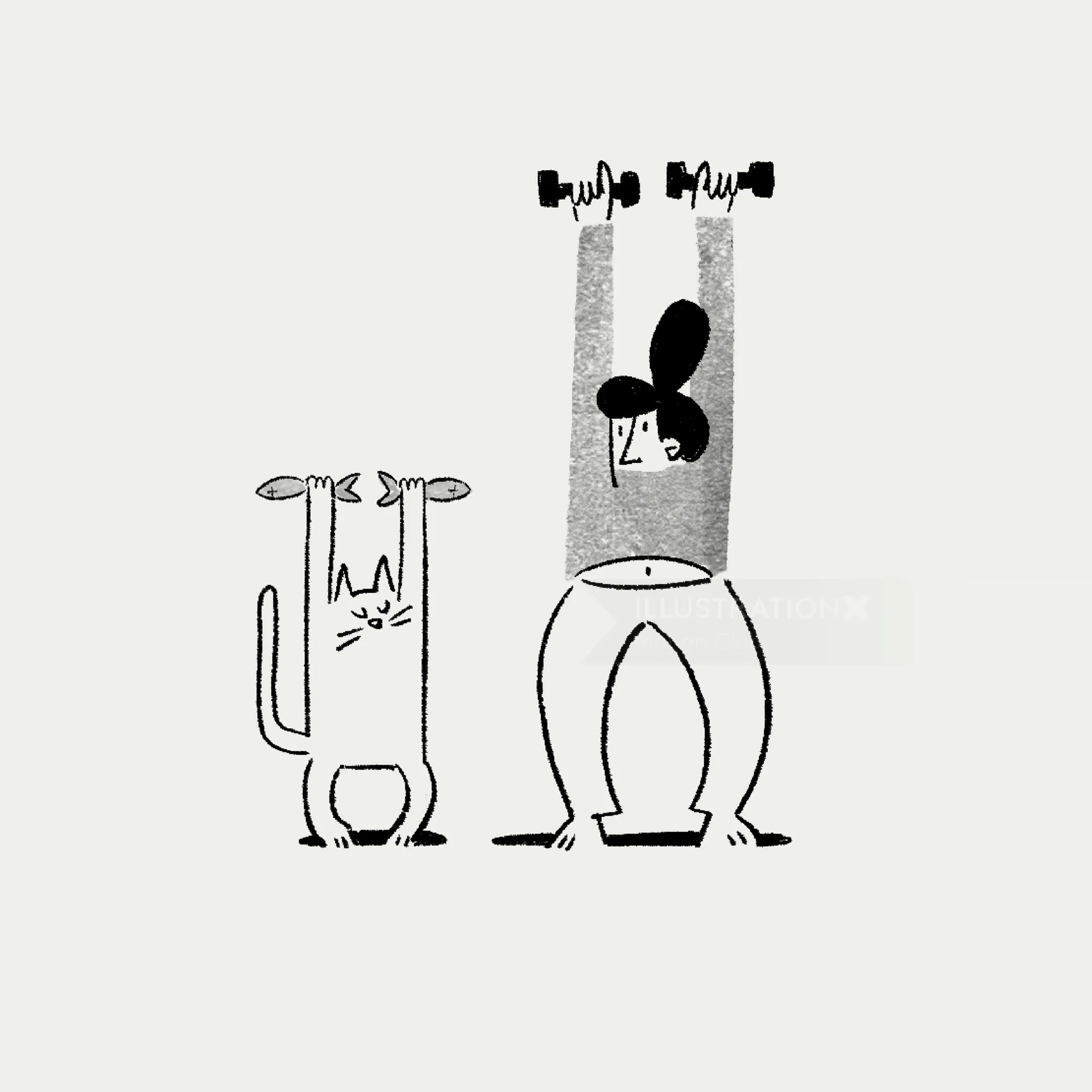 Person and cat lifting dumbbells in black and white by Motion Club