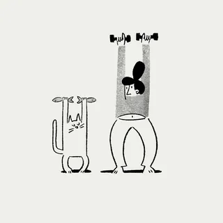 Person and cat lifting dumbbells in black and white by Motion Club