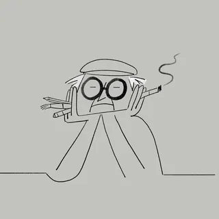 Minimalist drawing of a character with round glasses and cigarette by Motion Club