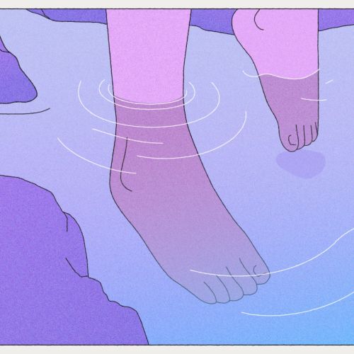 Digital illustration of feet in calm water by Motion Club