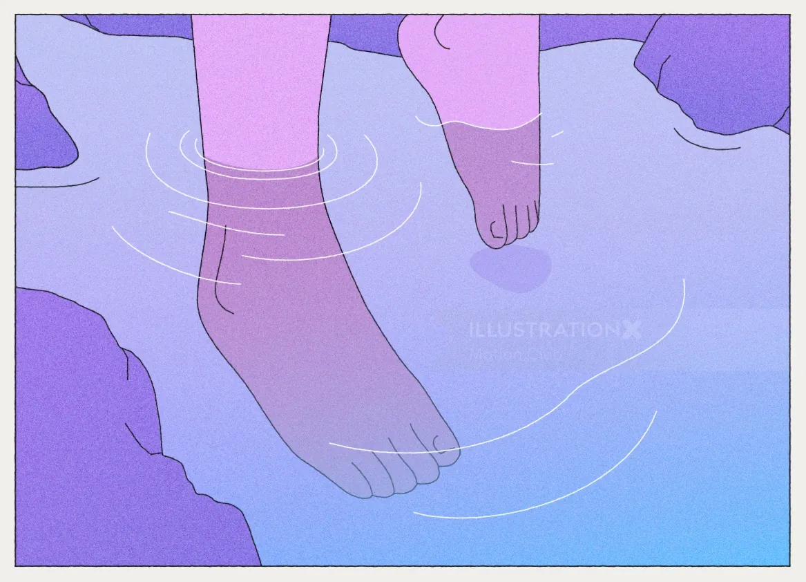 Digital illustration of feet in calm water by Motion Club