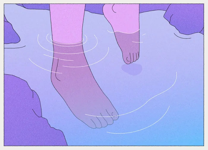 Digital illustration of feet in calm water by Motion Club