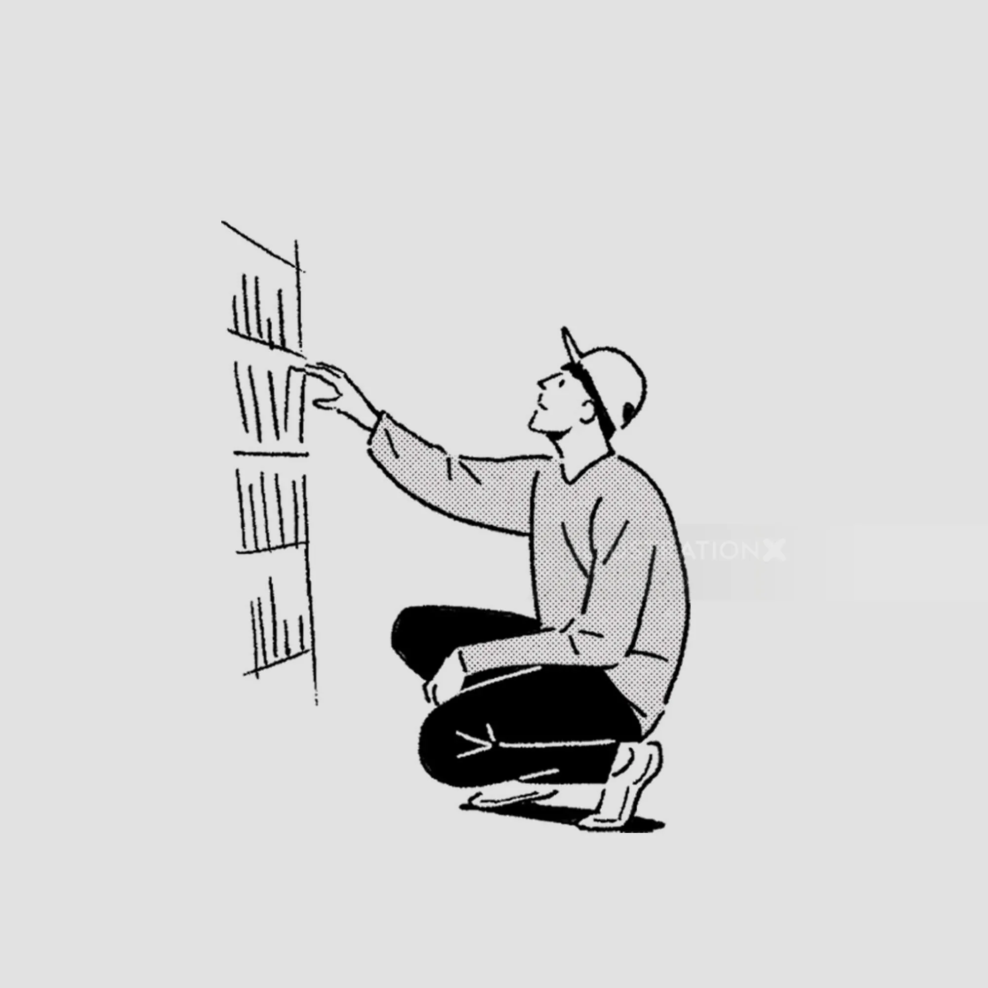 Person kneeling and placing files on a shelf