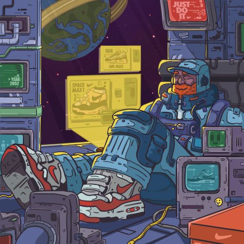 Mpumelelo Bhenguの宇宙飛行士が宇宙でナイキのスニーカーを履いている