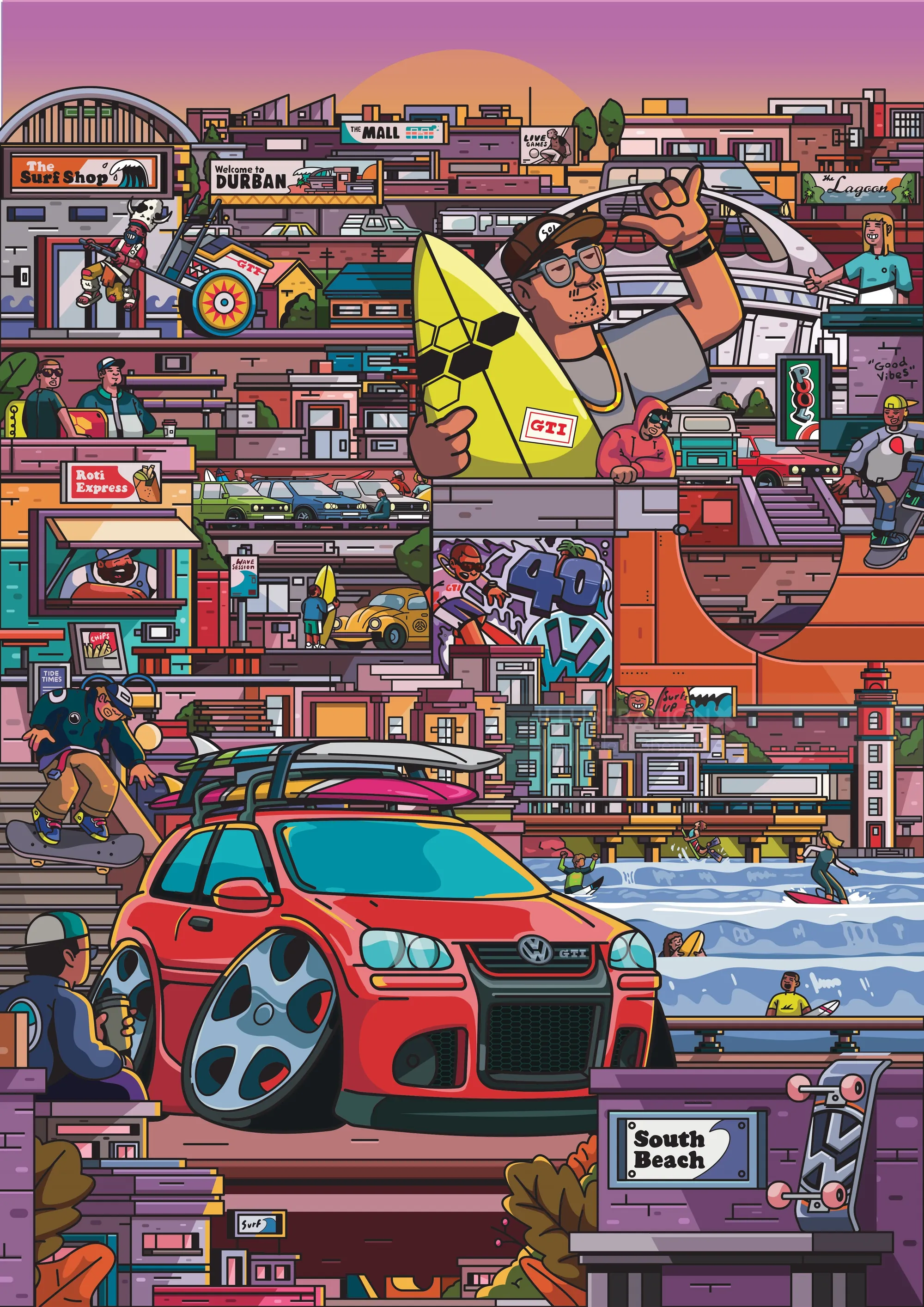 Colorful VW GTI 40th anniversary artwork by Mpumelelo Bhengu