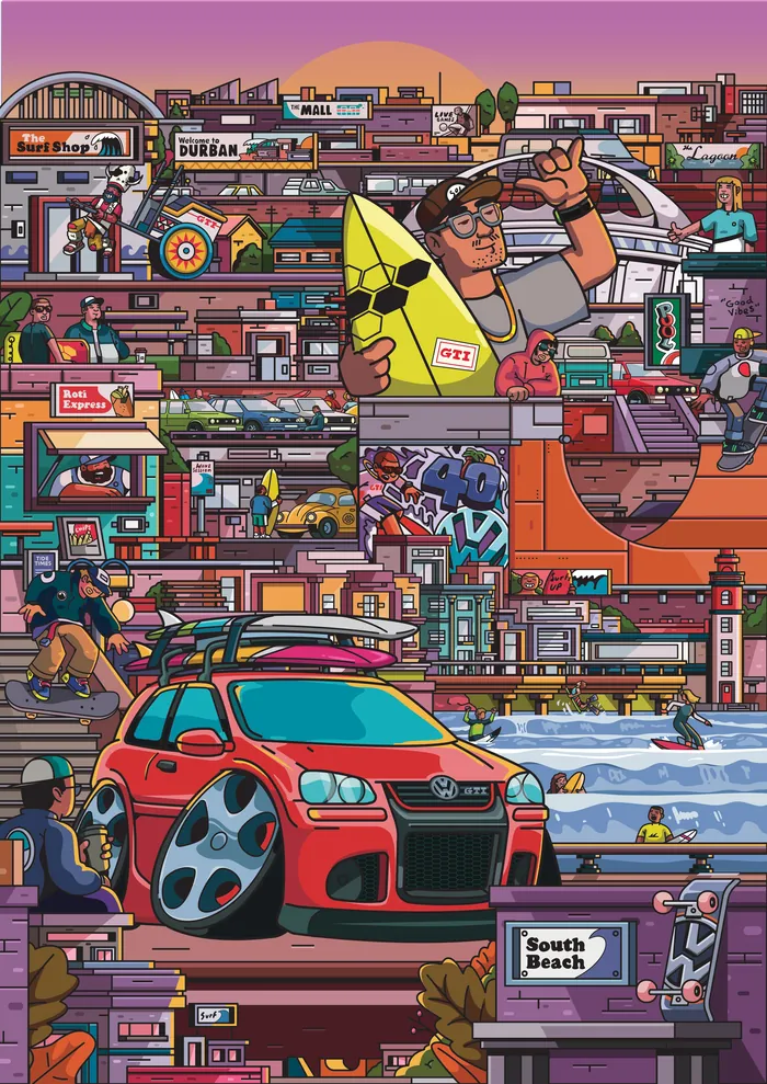 Colorful VW GTI 40th anniversary artwork by Mpumelelo Bhengu