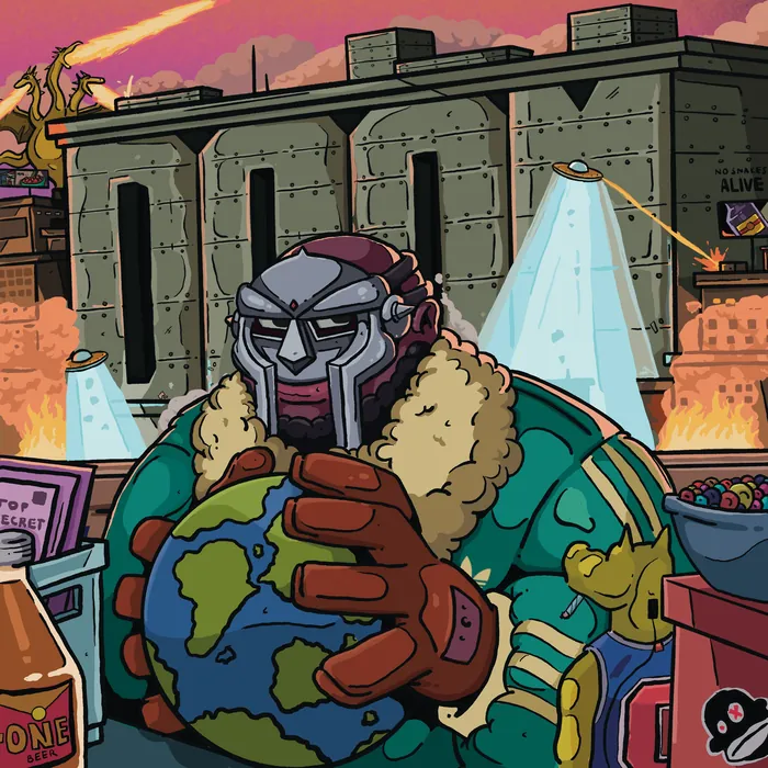 Masked character holding globe in urban environment by Mpumelelo Bhengu