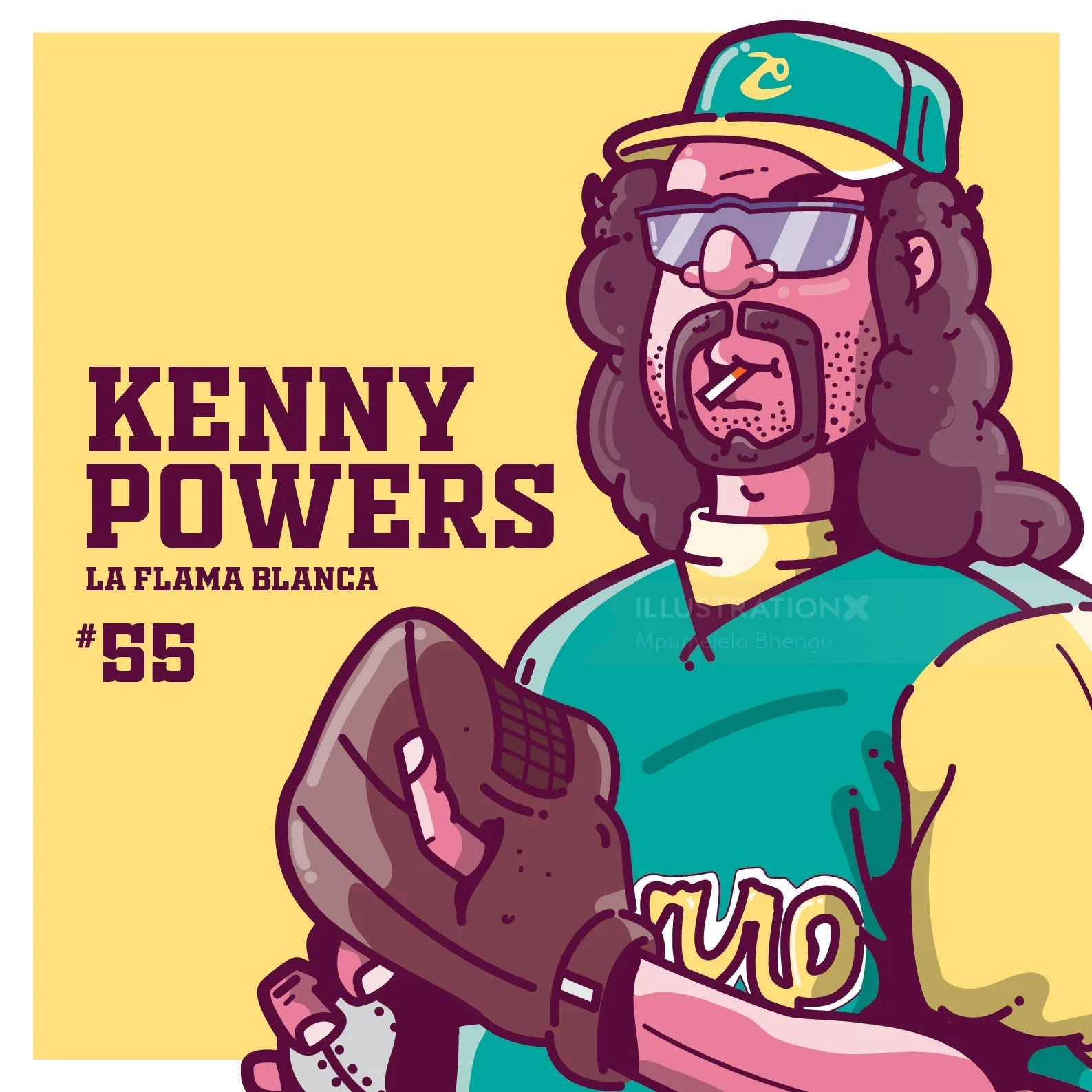 Illustration of Kenny Powers in baseball gear by Mpumelelo Bhengu