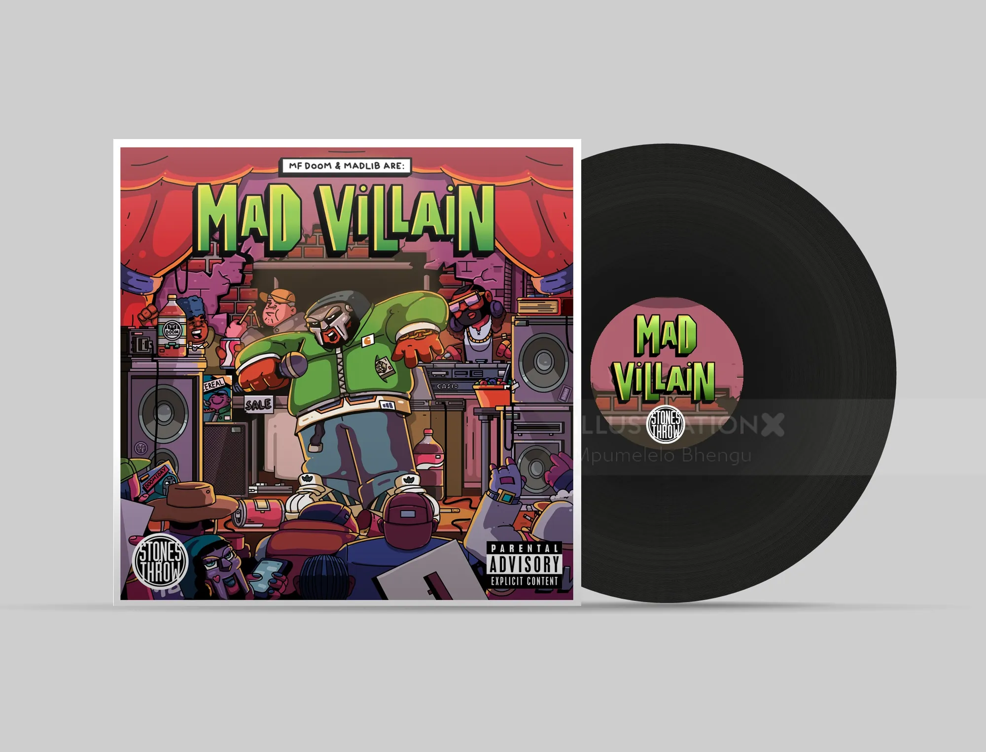 Madvillain vinyl record and colorful illustrated album cover