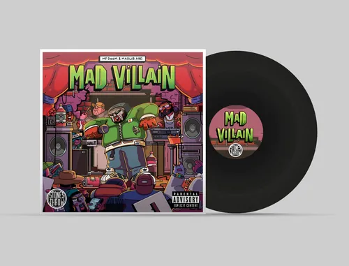 Madvillain Vinyl-Schallplatte und farbenfrohes illustriertes Albumcover