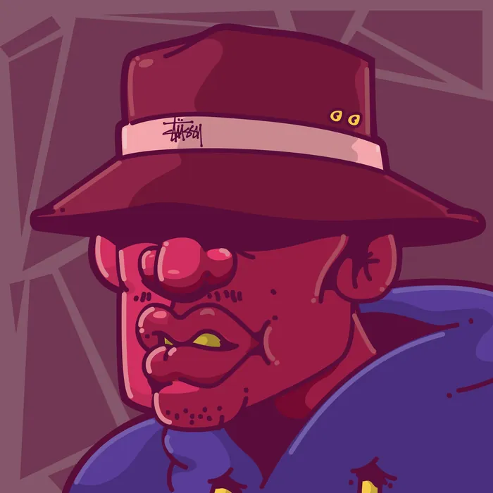 Vector art of a man wearing a hat and hoodie with purple background