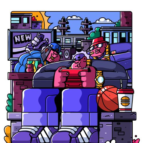 Two people playing video games with snacks and basketball indoors