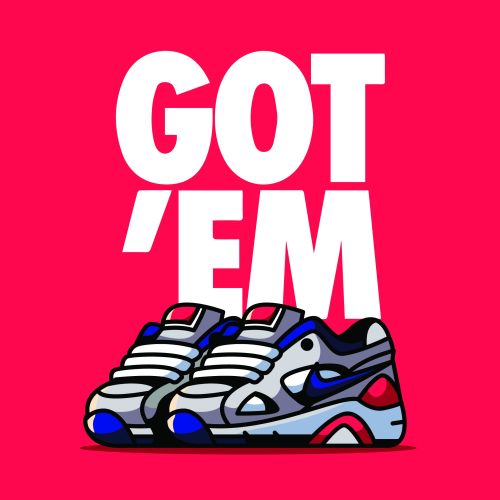 Illustration of Nike Air Max 180 sneakers with GOT 'EM text