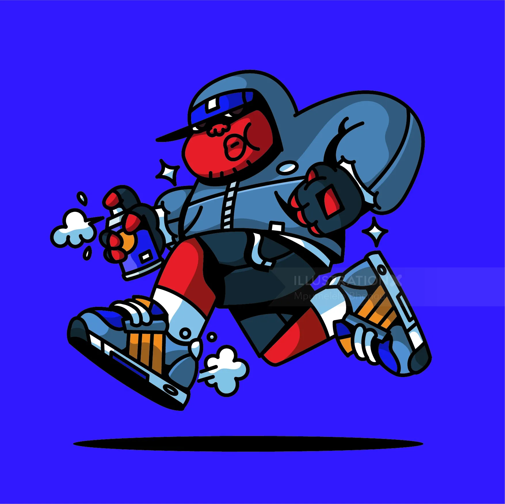 Illustration of a runner holding a spray paint can