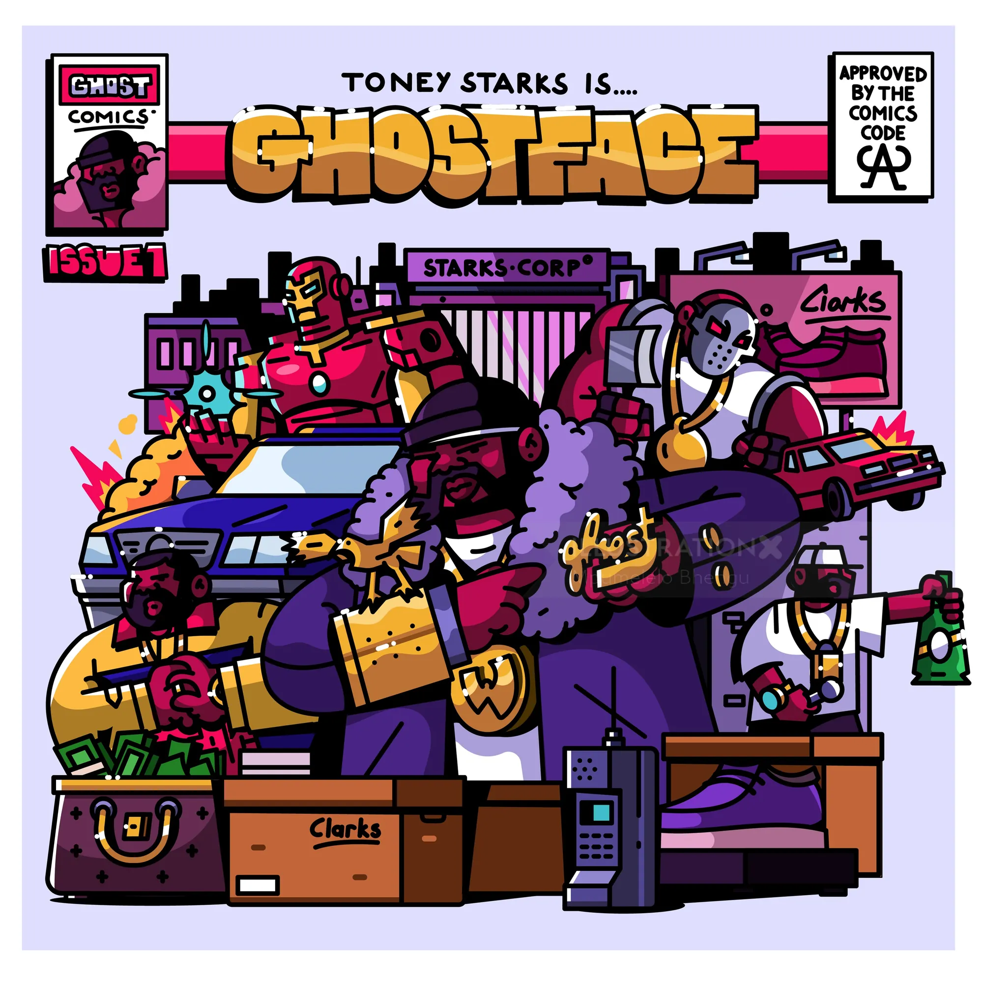 Comic cover titled Ghostface featuring Wu Tang and Clarks, art by Mpumelelo Bhengu