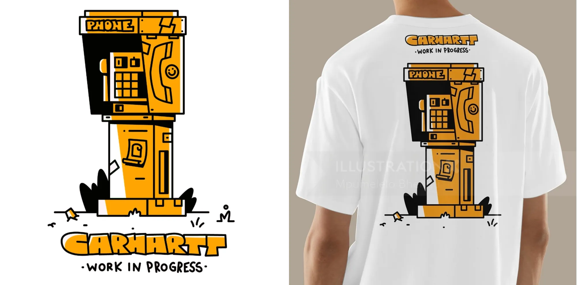 Camiseta Carhartt Artist Series con diseño de cabina telefónica amarilla de Mpumelelo Bhengu
